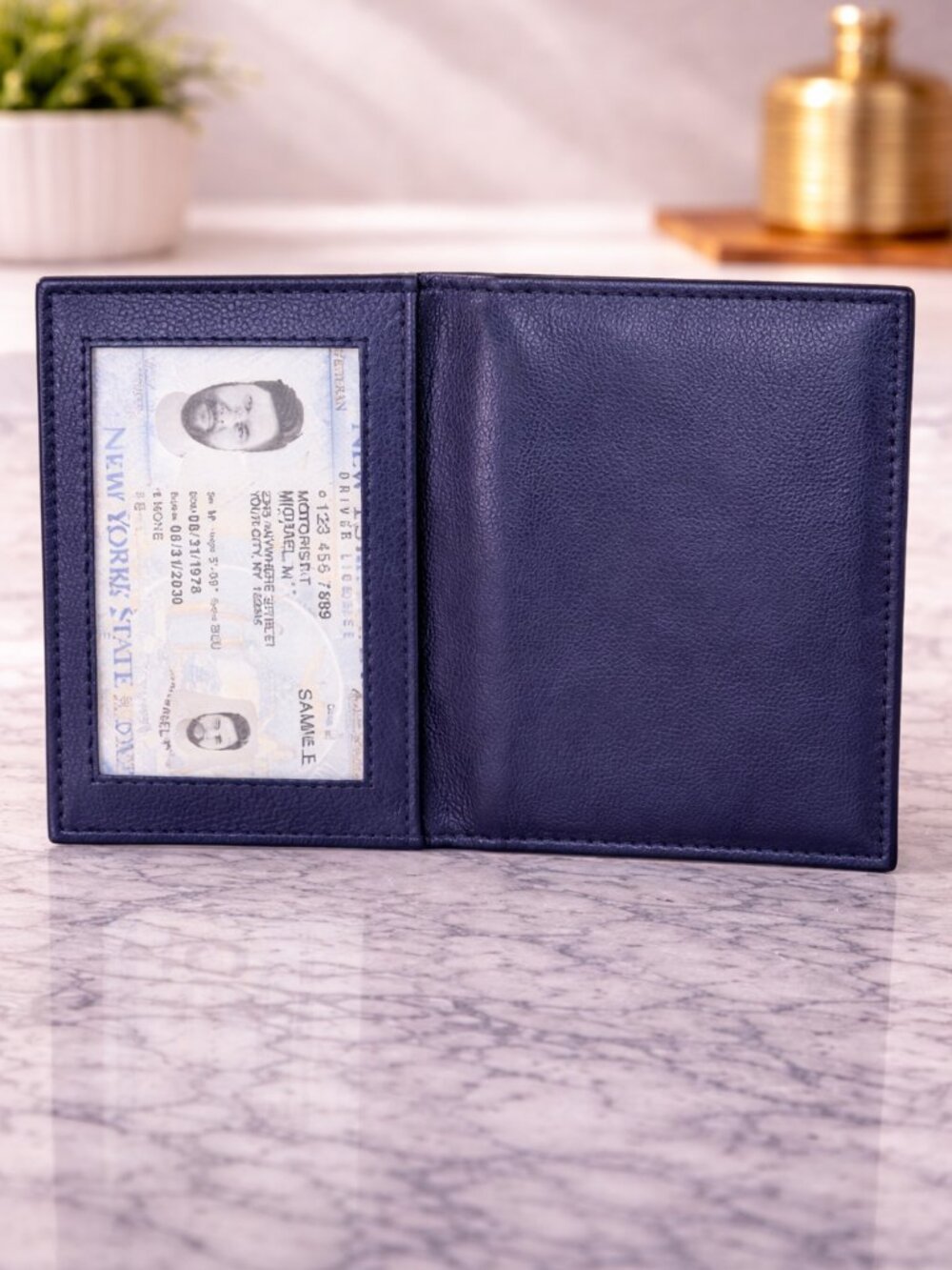 Genuine Leather Men Bifold Mini ID Holder Credit Card Case Organizer